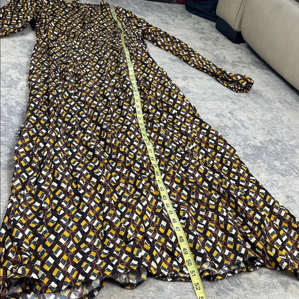 NWT Lola Italy Silk Blend Long Sleeve Geometric Midi Dress Bohemian Sz L - Picture 10 of 11